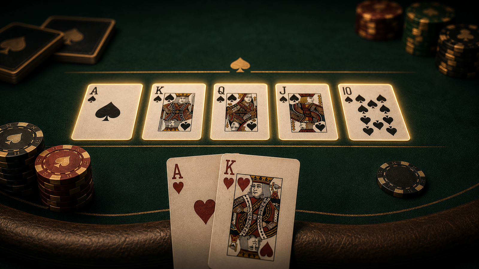 Escalera real de poker con cartas del diez al as